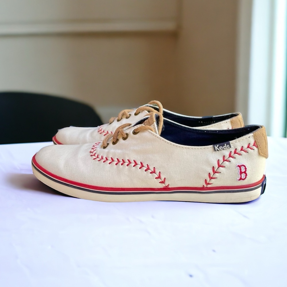Keds Baseball Boston Red Sox Women’s Sneakers Lace Up White Shoes 7 - Picture 1 of 15